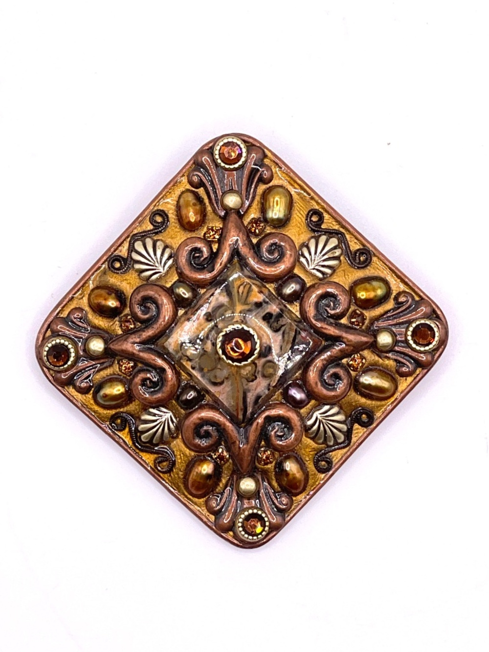 Artisan Michal Golan Copper Diamond Pin Brooch Pendant